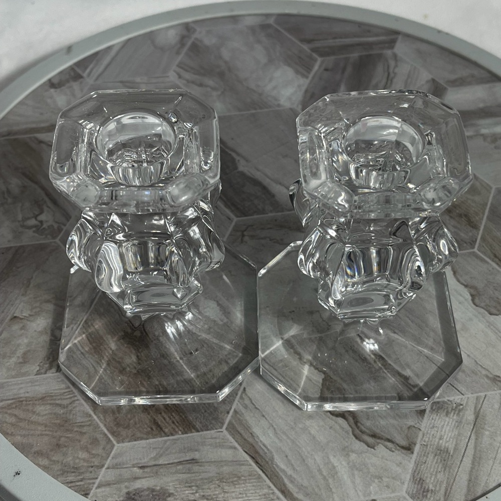 Source Unknown Clear Glass Candle Holders